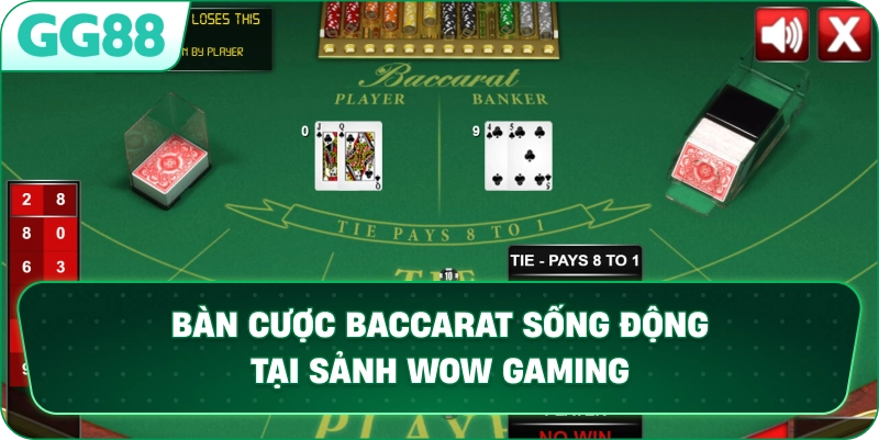 Bàn cược Baccarat sống động tại sảnh WOW GAMING.