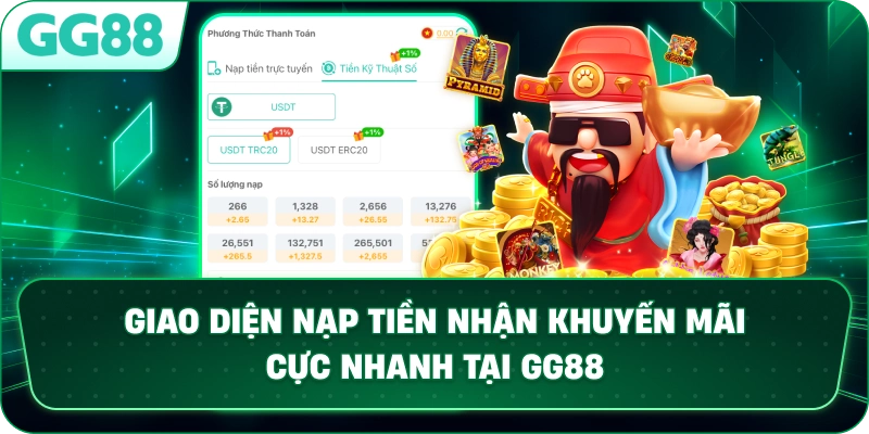 Giao diện nạp tiền nhận khuyến mãi cực nhanh tại GG88.